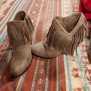 Tan fringe bootie